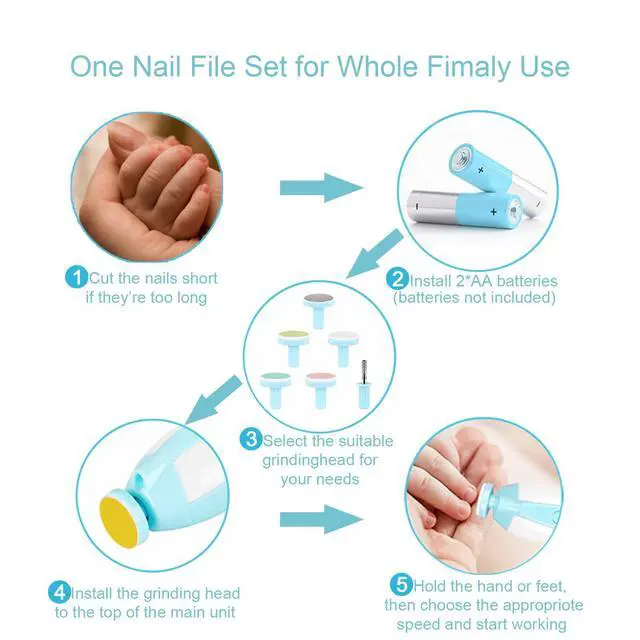 Alt view image 5 of 7 - Baby Nail File Clippers Electric: Baby Nail Trimmer Electric Kit Fingernails Toes Care Manicure 6-in-1 Set with LED Light Safe for Newborn Kids and Adult
