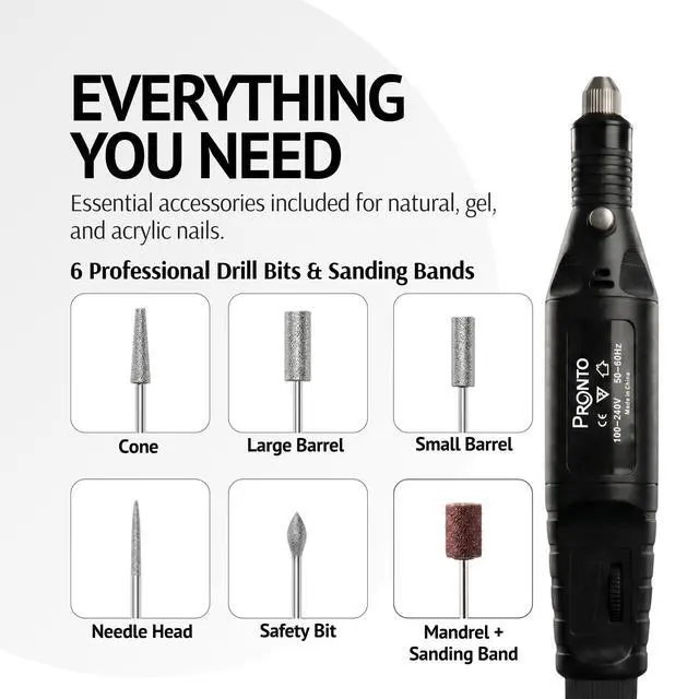 Alt view image 5 of 6 - Professional Corded Electric Nail Drill Machine Kit | Plug-in Nail Drill (E File) for Acrylic Nails, Gel Polish Removal, Shaping & Buffing with Drill Bits & Sanding Bands