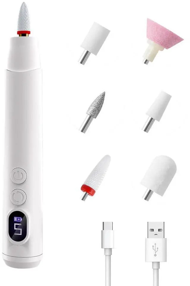 Main image of Electric Nail Drill & Gel Polish Remover - 5-Speed Cordless Nail File Filer Grinder - Rechargeable Manicure Kit for Acrylic Gel Nails Cuticle Callus Remover - Electric Nail Drill Buffers for Women