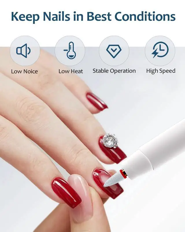 Alt view image 4 of 7 - Electric Nail Drill & Gel Polish Remover - 5-Speed Cordless Nail File Filer Grinder - Rechargeable Manicure Kit for Acrylic Gel Nails Cuticle Callus Remover - Electric Nail Drill Buffers for Women
