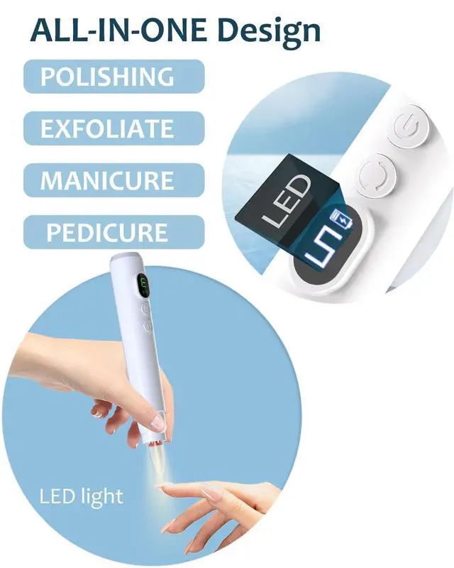 Alt view image 6 of 7 - Electric Nail Drill & Gel Polish Remover - 5-Speed Cordless Nail File Filer Grinder - Rechargeable Manicure Kit for Acrylic Gel Nails Cuticle Callus Remover - Electric Nail Drill Buffers for Women