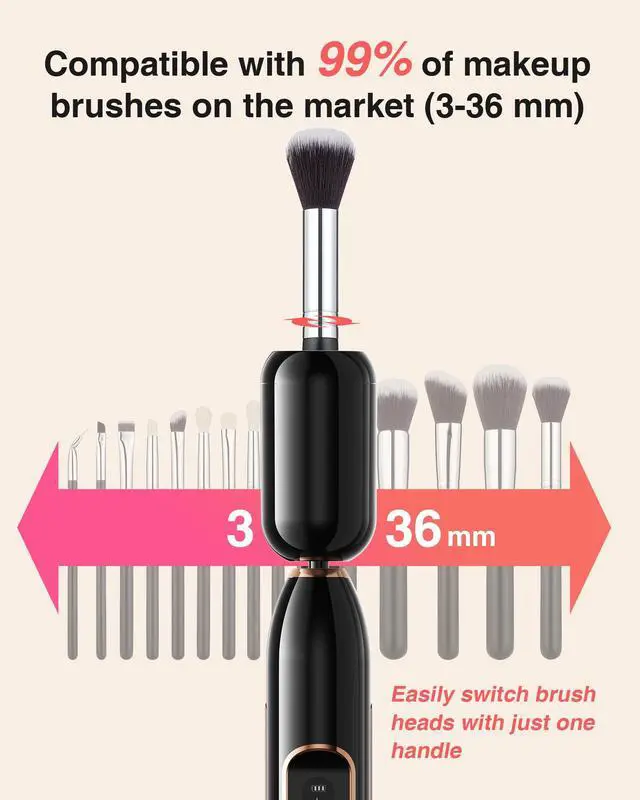 Alt view image 3 of 7 - 2-in-1 Nail Drill Electric Nail File with Makeup Brush Cleaner Machine (No Bowl), 1500 mAh Battery, Ultra Low Noise, Portable and Rechargeable for Travel & Home