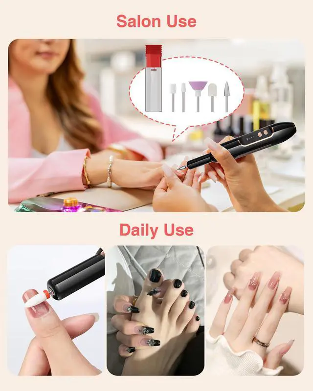 Alt view image 5 of 7 - 2-in-1 Nail Drill Electric Nail File with Makeup Brush Cleaner Machine (No Bowl), 1500 mAh Battery, Ultra Low Noise, Portable and Rechargeable for Travel & Home