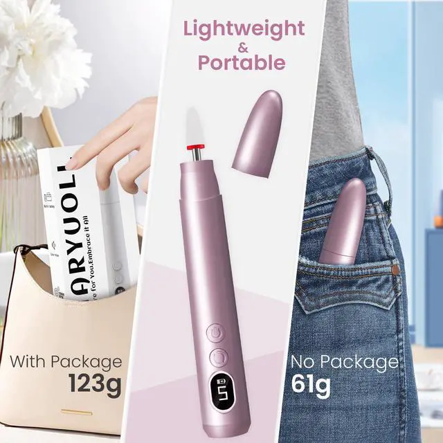 Alt view image 5 of 6 - Cordless Electric Nail Drill Kit, Portable Rechargeable Nail Drill Set, Battery Electric Nail File, 5 Speeds Modes, LED Lighting, Reversible Direction, DIY, Professional (Purple)