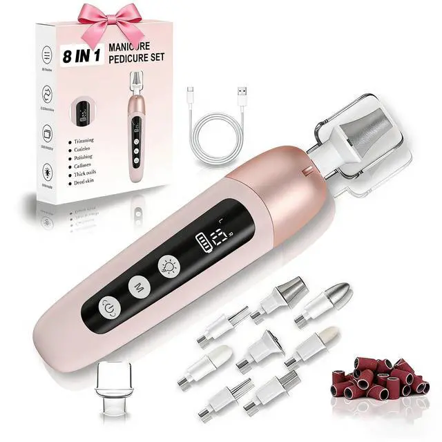 Main image of Electric Nail Drill Cordless Nail File Professional Manicure Pedicure Kit, 9 in 1 Hand Foot Rechargeable Care Tool, 10 Speeds Electric Nail File Grinder for Thick Toenail Trim Polish Pink