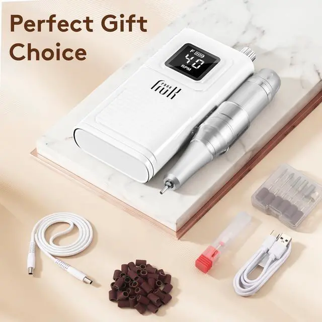 Alt view image 7 of 7 - Professional Electric Nail Drill Kit, Portable 40000RPM Cordless E-File with LCD Display, 7 Drill Bits & 56 Sanding Bands, Manicure Nail Machine for Salon Home, Training & Travel, White