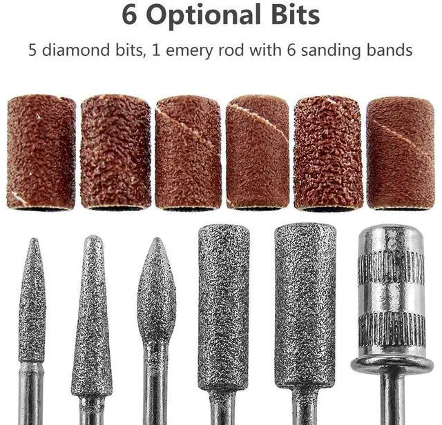 Alt view image 6 of 7 - Portable Electric Nail Drill Set Pen Sander Polish Machine Acrylic Gel Removal Manicure Filer Kit with 6 Nail Drill Bits Pedicure Efile Rotary Carver Nail Art Tools