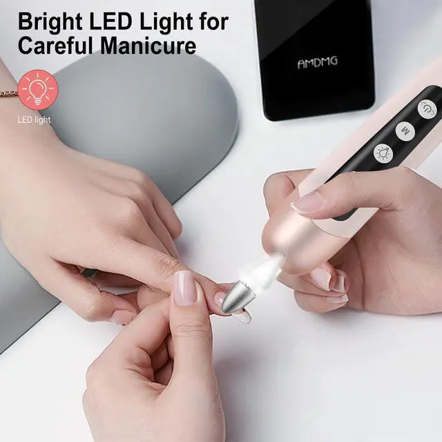 Alt view image 3 of 7 - Electric Nail Drill Cordless Nail File Professional Manicure Pedicure Kit, 9 in 1 Hand Foot Rechargeable Care Tool, 10 Speeds Electric Nail File Grinder for Thick Toenail Trim Polish Pink