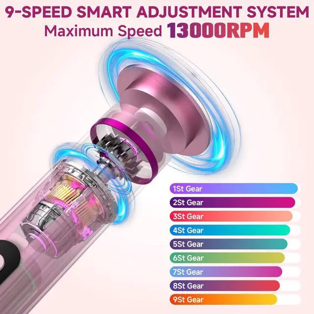 Alt view image 6 of 7 - Electric Foot Nail File Cordless, 2 in 1 Wireless Dermave Electric Foot Callus Remover, Adjustable 9 Speed Rechargeable Pedicure Foot Filer Tool w/Sandpaper Discs & Nail Drill Bits,Digital Display