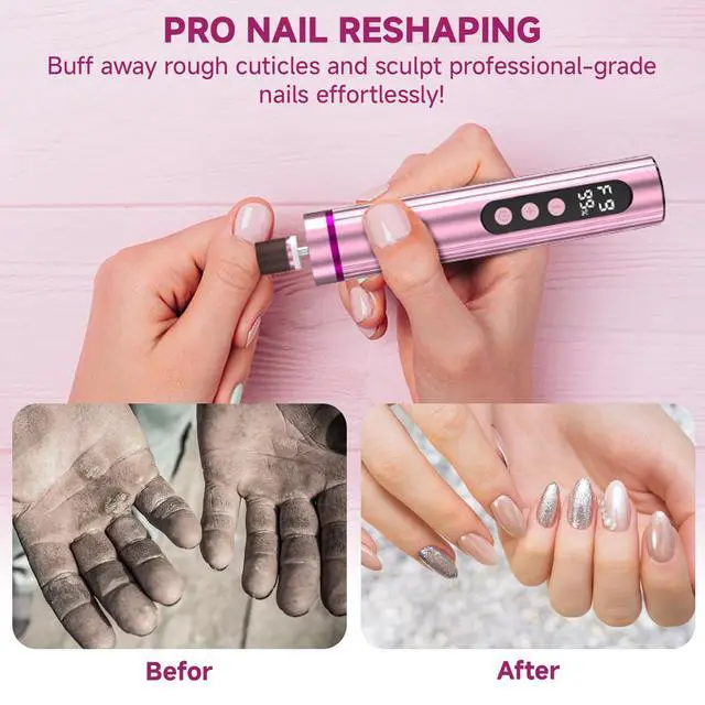 Alt view image 5 of 7 - Electric Foot Nail File Cordless, 2 in 1 Wireless Dermave Electric Foot Callus Remover, Adjustable 9 Speed Rechargeable Pedicure Foot Filer Tool w/Sandpaper Discs & Nail Drill Bits,Digital Display