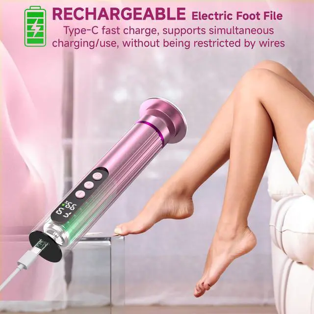 Alt view image 4 of 7 - Electric Foot Nail File Cordless, 2 in 1 Wireless Dermave Electric Foot Callus Remover, Adjustable 9 Speed Rechargeable Pedicure Foot Filer Tool w/Sandpaper Discs & Nail Drill Bits,Digital Display