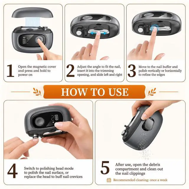 Alt view image 6 of 7 - Electric Nail Clipper Adjustable Width, LED Light, Smart Nail File,Black