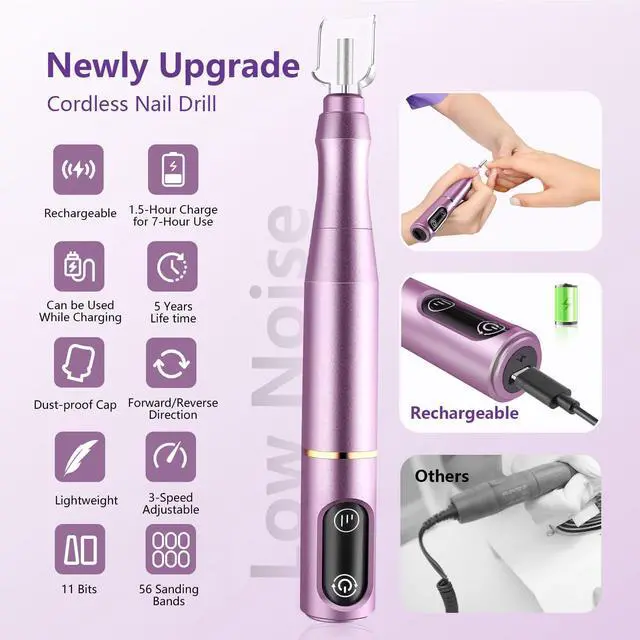 Alt view image 4 of 7 - Cordless Nail Drill Electric Nail File Kit, Rechargeable Efile Set