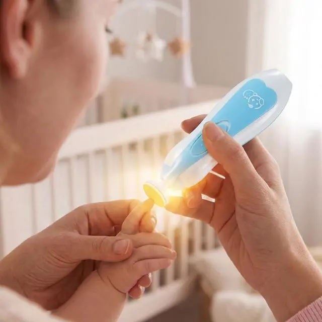 Alt view image 2 of 7 - Upgraded 21 in 1 Baby Nail Trimmer with Labeled Case, 13 Extra Replacement Pads, Safe Electric Baby Nail File Kit for Newborns & Toddlers, Whisper Quiet Nail Clipper with LED Light (Blue)