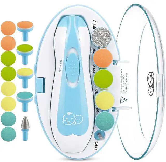 Main image of Upgraded 21 in 1 Baby Nail Trimmer with Labeled Case, 13 Extra Replacement Pads, Safe Electric Baby Nail File Kit for Newborns & Toddlers, Whisper Quiet Nail Clipper with LED Light (Blue)