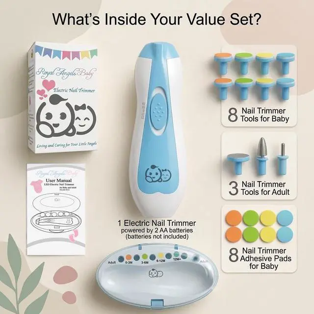 Alt view image 3 of 7 - Upgraded 21 in 1 Baby Nail Trimmer with Labeled Case, 13 Extra Replacement Pads, Safe Electric Baby Nail File Kit for Newborns & Toddlers, Whisper Quiet Nail Clipper with LED Light (Blue)