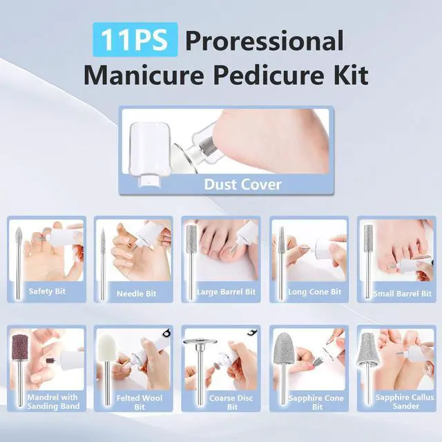 Alt view image 5 of 7 - Electric Nail File Drill Cordless 2000 mAh Rechargeable 10-Speed Nail Filer