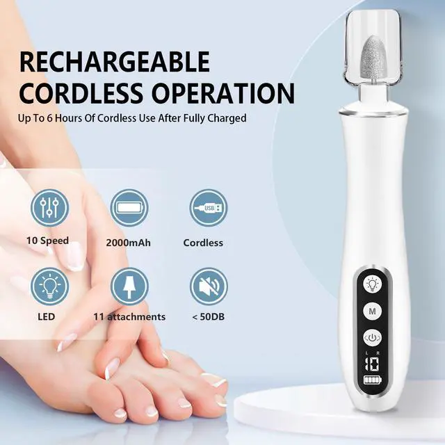 Alt view image 4 of 7 - Electric Nail File Drill Cordless 2000 mAh Rechargeable 10-Speed Nail Filer