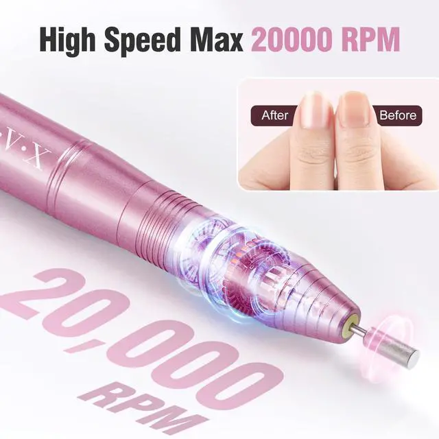 Alt view image 2 of 7 - Portable Electric Nail Drill Machine, Professional 20000 RPM USB Manicure Pedicure Drills for Acrylic Nails Gel Polishing Shape Tools