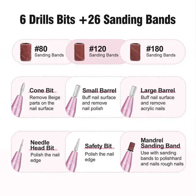Alt view image 7 of 7 - Portable Electric Nail Drill Machine, Professional 20000 RPM USB Manicure Pedicure Drills for Acrylic Nails Gel Polishing Shape Tools