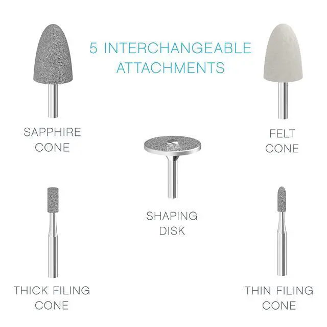 Alt view image 3 of 7 - Express Cordless Manicure and Pedicure System, Portable, Battery Powered Nail File with 5 Interchangeable Attachments, 2 Speeds and Storage Bag for Travel & Home