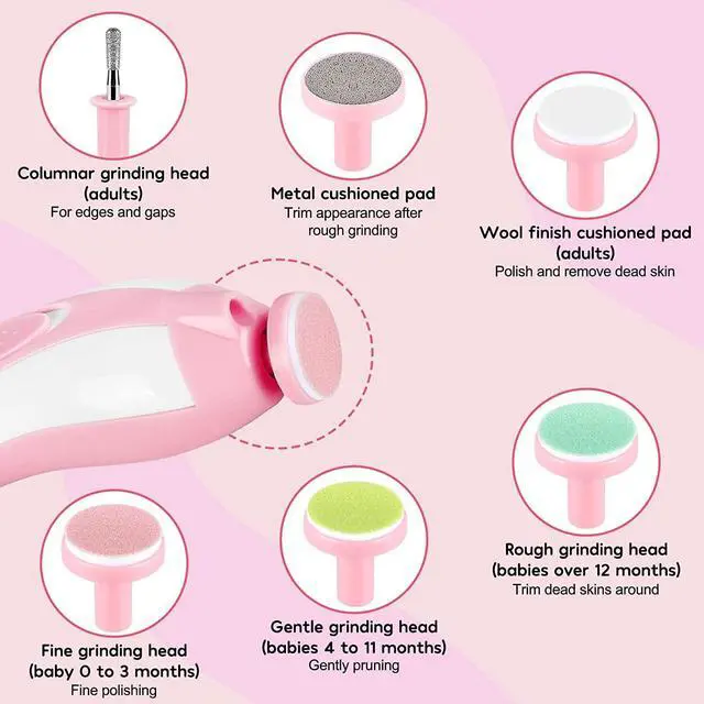 Alt view image 3 of 7 - Baby Nail Trimmer File with Light - Safe Electric Nail Clippers Kit for Newborn Infant Toddler Kids Toes and Fingernails - Care, Polish and Trim - Battery Operated (AA), Pink