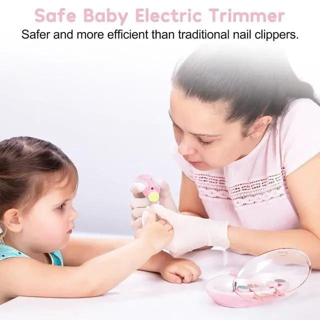 Alt view image 6 of 7 - Baby Nail Trimmer File with Light - Safe Electric Nail Clippers Kit for Newborn Infant Toddler Kids Toes and Fingernails - Care, Polish and Trim - Battery Operated (AA), Pink