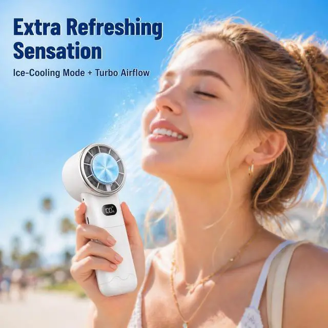 Alt view image 2 of 7 - Handheld Fan, Portable Fan with 1-199 Adjustable Speed, Turbo Strong Airflow Hand Fan, USB-C Rechargeable 3600mAh Foldable Personal Fan for Travel Outdoor Concert Makeup