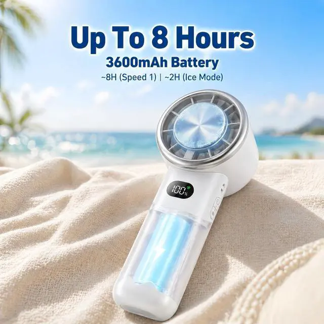 Alt view image 4 of 7 - Handheld Fan, Portable Fan with 1-199 Adjustable Speed, Turbo Strong Airflow Hand Fan, USB-C Rechargeable 3600mAh Foldable Personal Fan for Travel Outdoor Concert Makeup