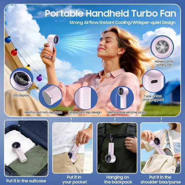 Alt view image 5 of 7 - Portable Handheld Turbo Fan with Powerful Cooling(Pink)
