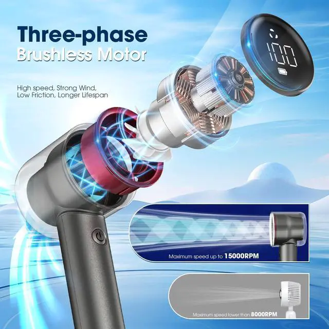 Alt view image 2 of 7 - 1-100 Speed Portable Handheld Turbo Fan, 15000RPMUltra High-speed,Personal Hand Held Travel Fans,5000mAh Battery Rechargeable Mini Fans,Digital Display,Small Pocket Fan for Summer Essential Gift
