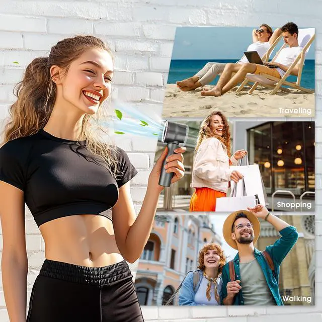 Alt view image 7 of 7 - 1-100 Speed Portable Handheld Turbo Fan, 15000RPMUltra High-speed,Personal Hand Held Travel Fans,5000mAh Battery Rechargeable Mini Fans,Digital Display,Small Pocket Fan for Summer Essential Gift