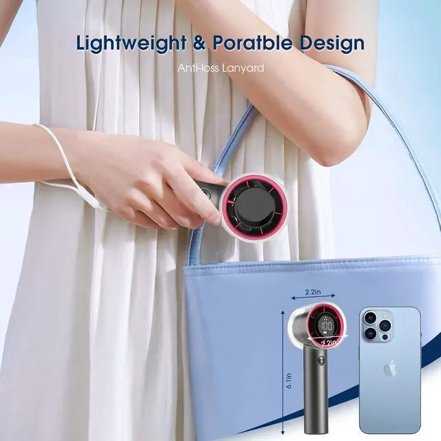 Alt view image 6 of 7 - 1-100 Speed Portable Handheld Turbo Fan, 15000RPMUltra High-speed,Personal Hand Held Travel Fans,5000mAh Battery Rechargeable Mini Fans,Digital Display,Small Pocket Fan for Summer Essential Gift