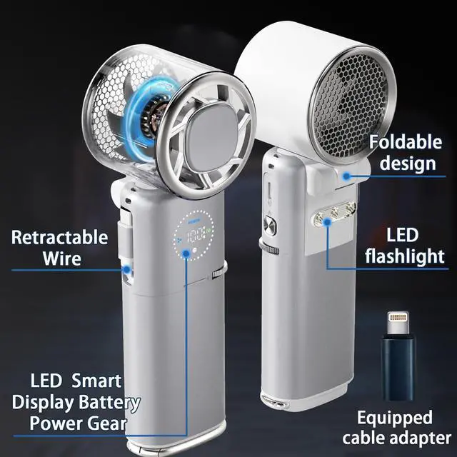 Alt view image 6 of 7 - 9000mAh Handheld Fan, Rechargeable Portable Fan with Power Bank Function
