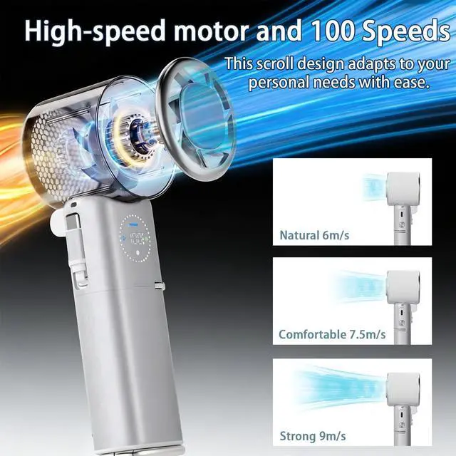 Alt view image 2 of 7 - 9000mAh Handheld Fan, Rechargeable Portable Fan with Power Bank Function