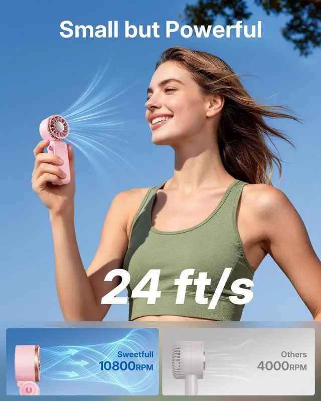 Alt view image 5 of 7 - Mini Portable Fan with Ice Cooling, Lightweight Handheld Pocket Turbo Fan Rechargeable, 3 Speed, Foldable Personal Hand Fan for Travel, Beach Vacation, Women Girls (Pink)