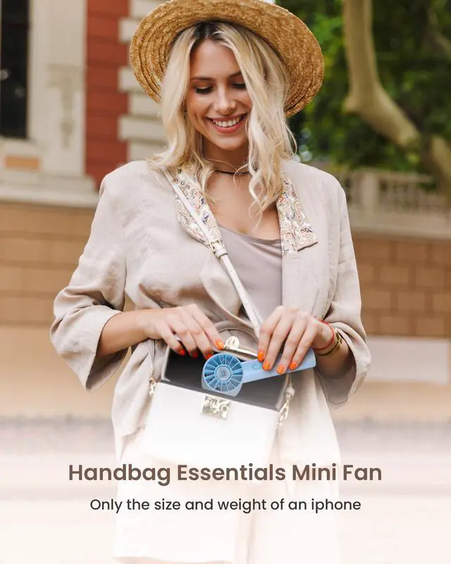 Alt view image 7 of 7 - Portable Mini Handheld Turbo 4 Speed High Velocity Personal Fan, Max 16H Cooling Time, Rechargeable Purse Fan, Travel Essentials Must Haves for Vacation/Beach/Trip, Light Blue