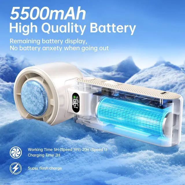 Alt view image 5 of 7 - Pro Handheld Portable fan with Turbo Cooling 199-Speed 5500mAh