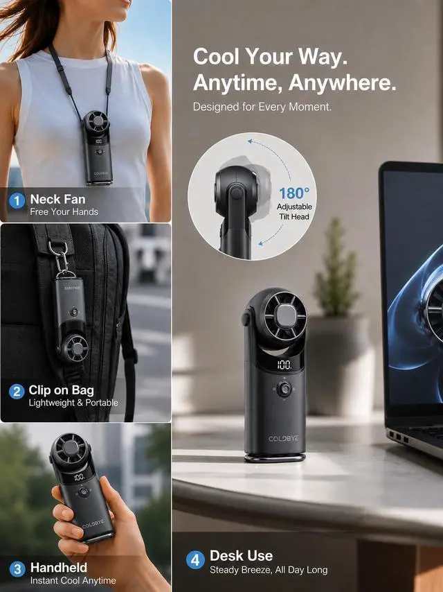 Alt view image 5 of 7 - 2026 Powerful Mini Handheld Fan with Ice Cooling Plate, 17500RPM Turbo Portable Fan, Pocket Size Rechargeable Fan with 100 Speeds, Metal Body, 180° Adjustable Head for Outdoor TravelGunmetal Black