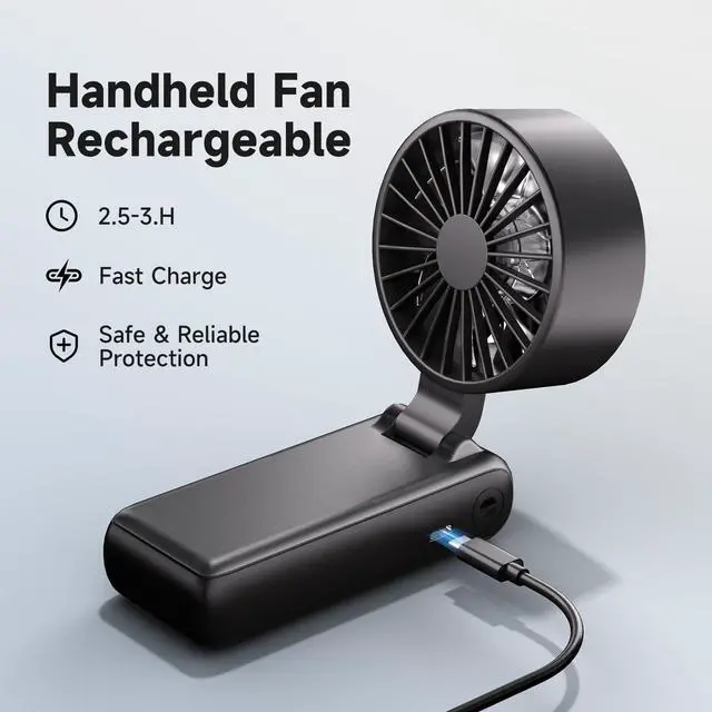Alt view image 4 of 7 - 3-in-1 Portable Handheld Fan, personal fans portable rechargeable,6000mAh High-Speed Turbo Handheld Fan,100 Speeds Stepless Adjustment Mini Personal Desk Fan for Travel, Camping, Outdoor, Black