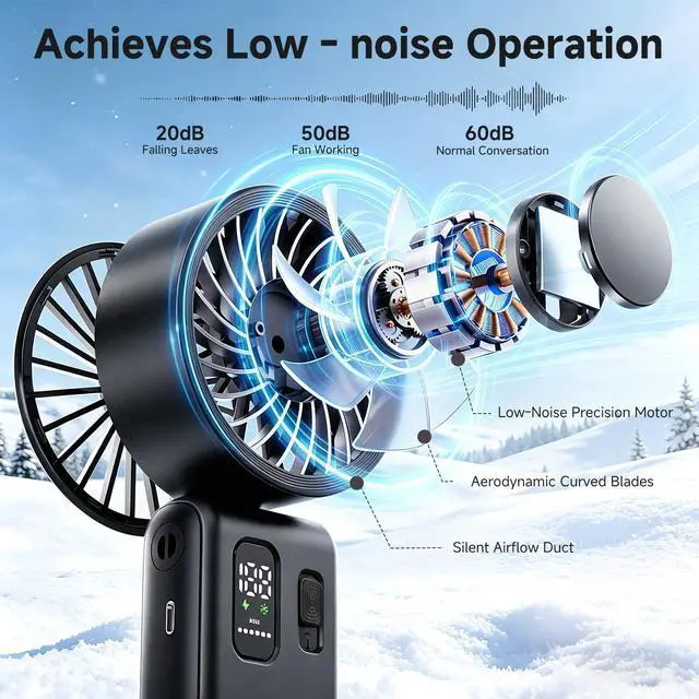 Alt view image 6 of 7 - 3-in-1 Portable Handheld Fan, personal fans portable rechargeable,6000mAh High-Speed Turbo Handheld Fan,100 Speeds Stepless Adjustment Mini Personal Desk Fan for Travel, Camping, Outdoor, Black