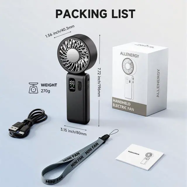 Alt view image 7 of 7 - 3-in-1 Portable Handheld Fan, personal fans portable rechargeable,6000mAh High-Speed Turbo Handheld Fan,100 Speeds Stepless Adjustment Mini Personal Desk Fan for Travel, Camping, Outdoor, Black