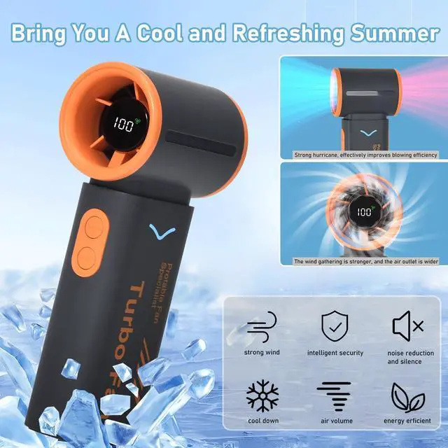 Alt view image 2 of 7 - Portable Handheld Turbo Fan Rechargeable - 3000mAh Mini Personal Fan, 20H Max Cooling Time, 5-Speed Wind, Small Pocket Fan for Travel, Outdoor, Beach Vacation, Office & Camping (Black)