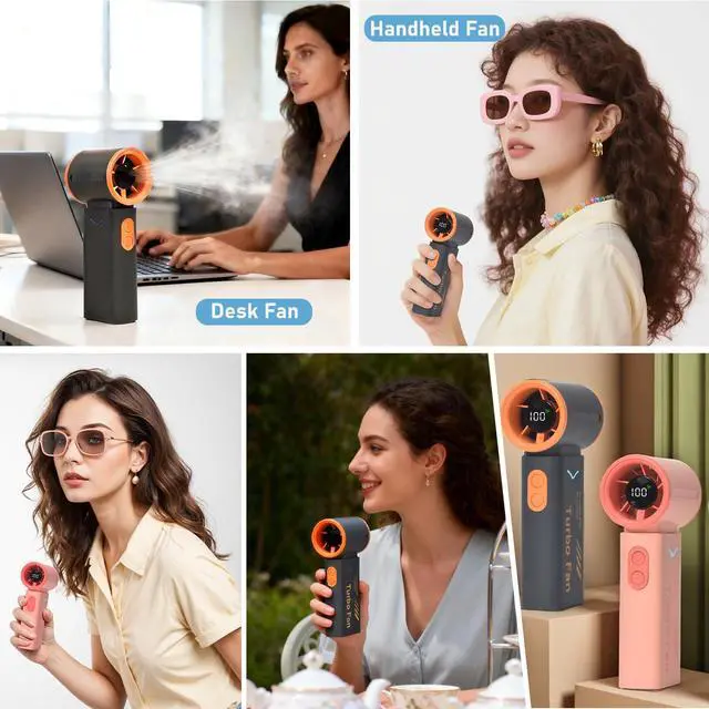 Alt view image 5 of 7 - Portable Handheld Turbo Fan Rechargeable - 3000mAh Mini Personal Fan, 20H Max Cooling Time, 5-Speed Wind, Small Pocket Fan for Travel, Outdoor, Beach Vacation, Office & Camping (Black)