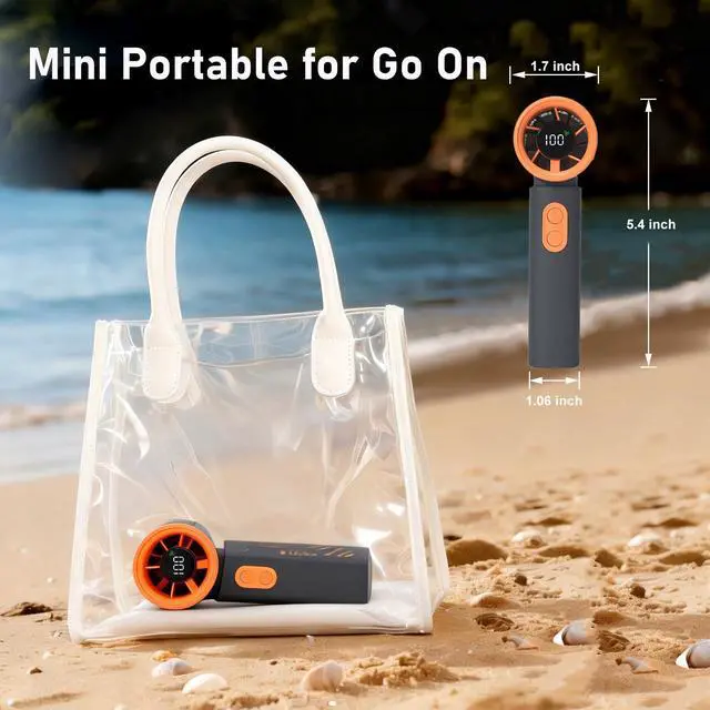 Alt view image 7 of 7 - Portable Handheld Turbo Fan Rechargeable - 3000mAh Mini Personal Fan, 20H Max Cooling Time, 5-Speed Wind, Small Pocket Fan for Travel, Outdoor, Beach Vacation, Office & Camping (Black)
