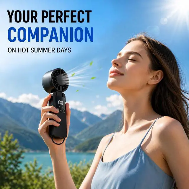 Alt view image 7 of 7 - Portable Handheld Turbo Fan, 6000mAh Rechargeable Handheld Fan,1-199speeds Powerful Battery Operated LED Screen Foldable Design, Essential For Outdoor Camping/Office/Travel/Women (black)