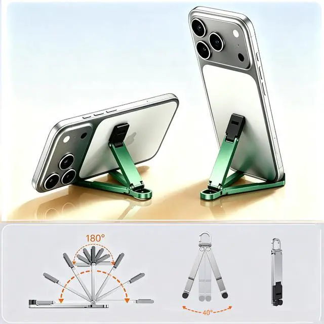 Alt view image 3 of 6 - Portable Foldable Pocket Phone Stand with Keychain for Desk Travel(Green)
