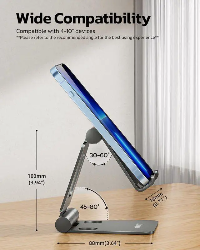 Alt view image 3 of 6 - Full Aluminum Dual Folding Cell Phone Stand for Desk, Gray
