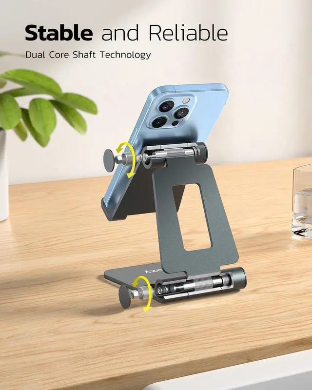 Alt view image 4 of 6 - Full Aluminum Dual Folding Cell Phone Stand for Desk, Gray