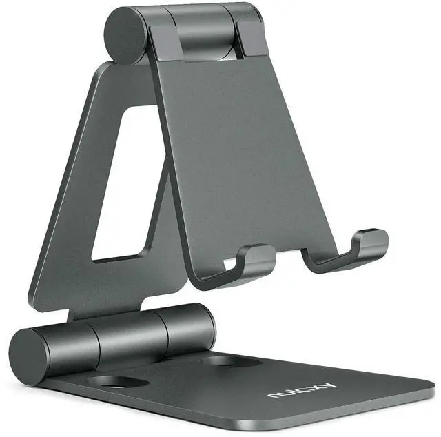 Main image of Full Aluminum Dual Folding Cell Phone Stand for Desk, Gray